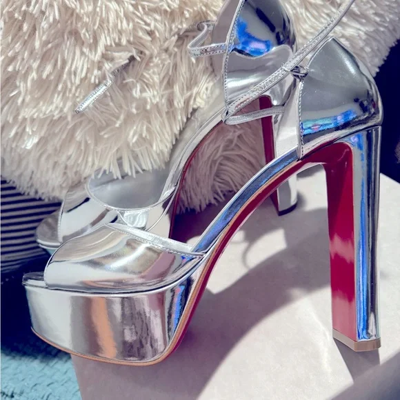 Christian Louboutin Silver and Red Heels - Picture 7 of 15